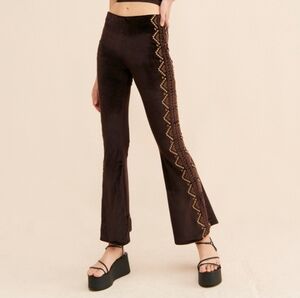 DRIFTWOOD Dark Brown Flare Pants with Gold Detailing